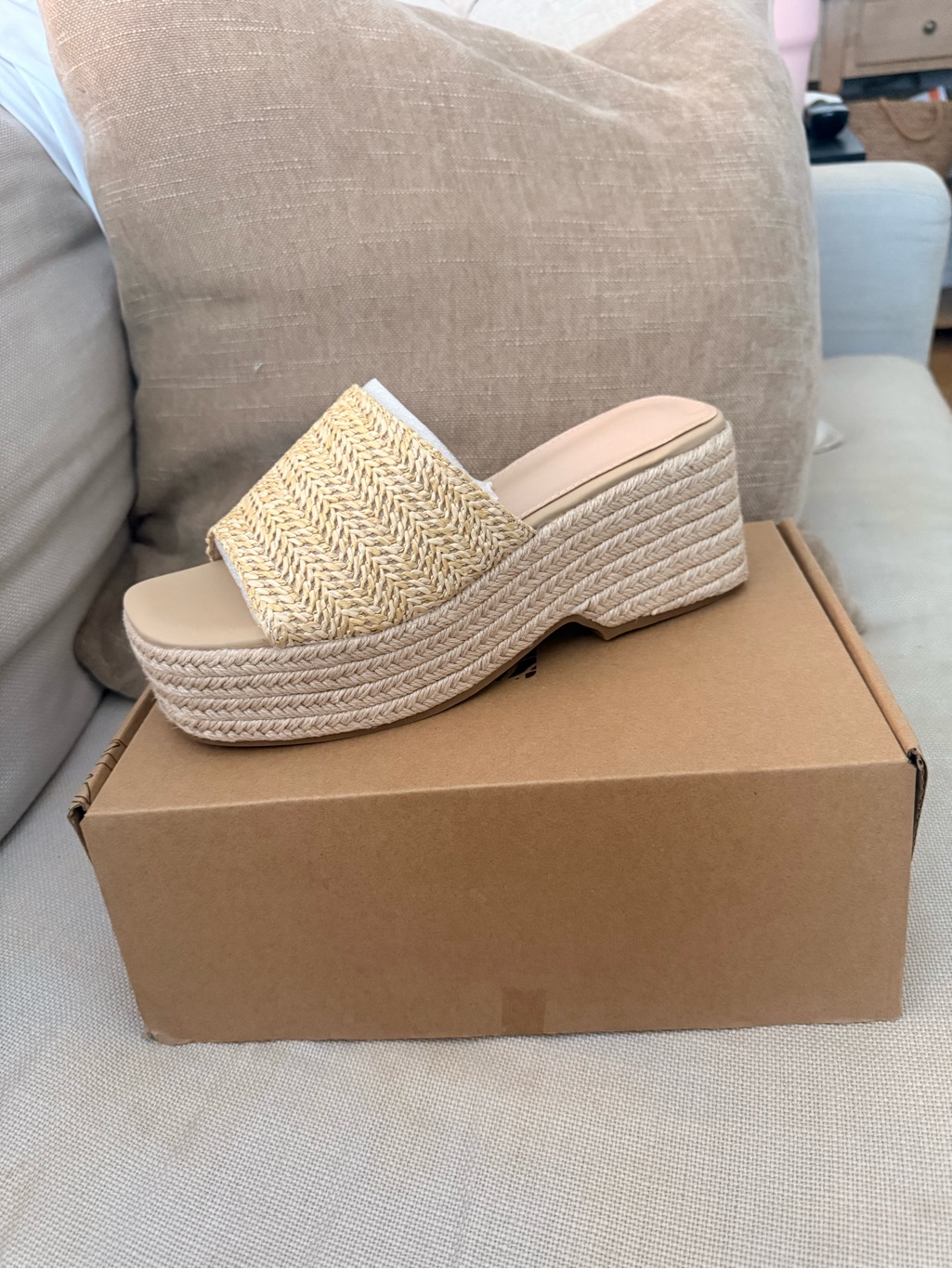 Woven Espadrille Platform Slide Sandals - Beige